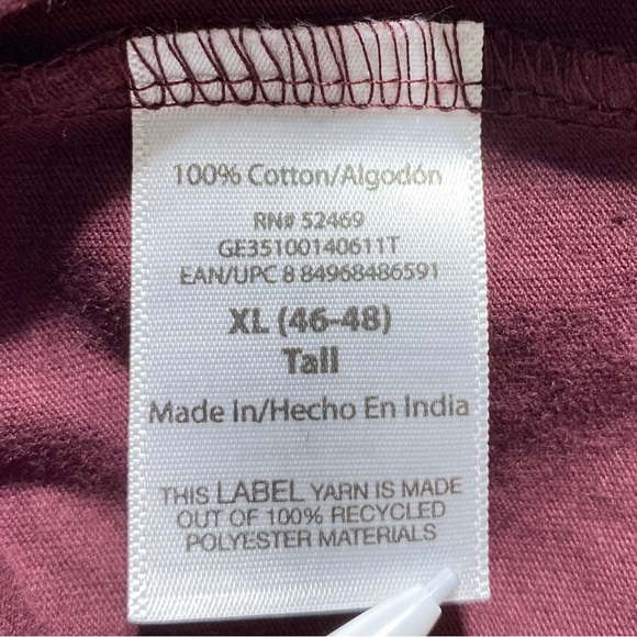George Mens Long Sleeve Cotton Crew T-Shirt Size XL 46-48 Tall Windsor Wine - Picture 5 of 10